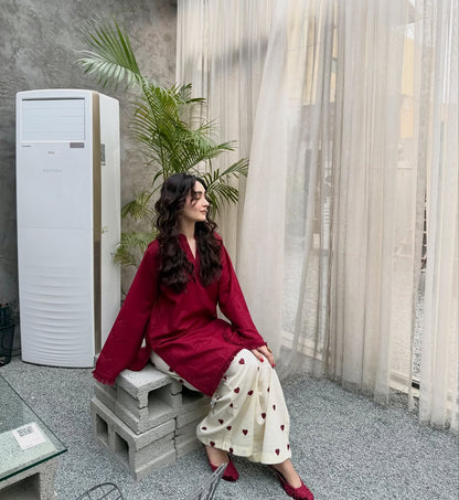 Premium Red Kurti Palazzo Co-Ord Set