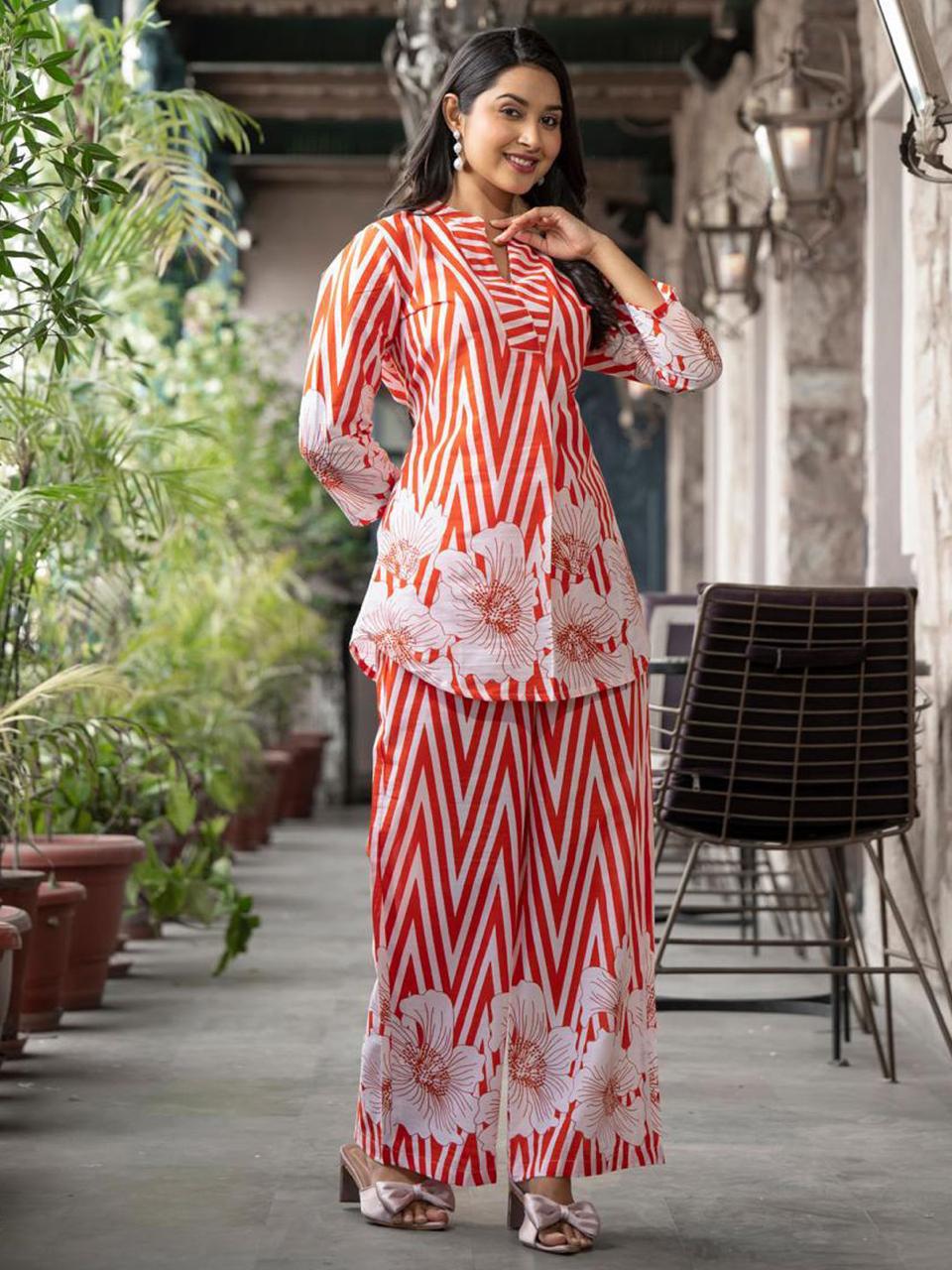 Biba Orange Printed Cotton cord set