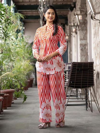 Biba Orange Printed Cotton cord set