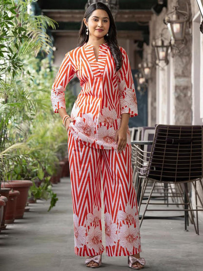 Biba Orange Printed Cotton cord set