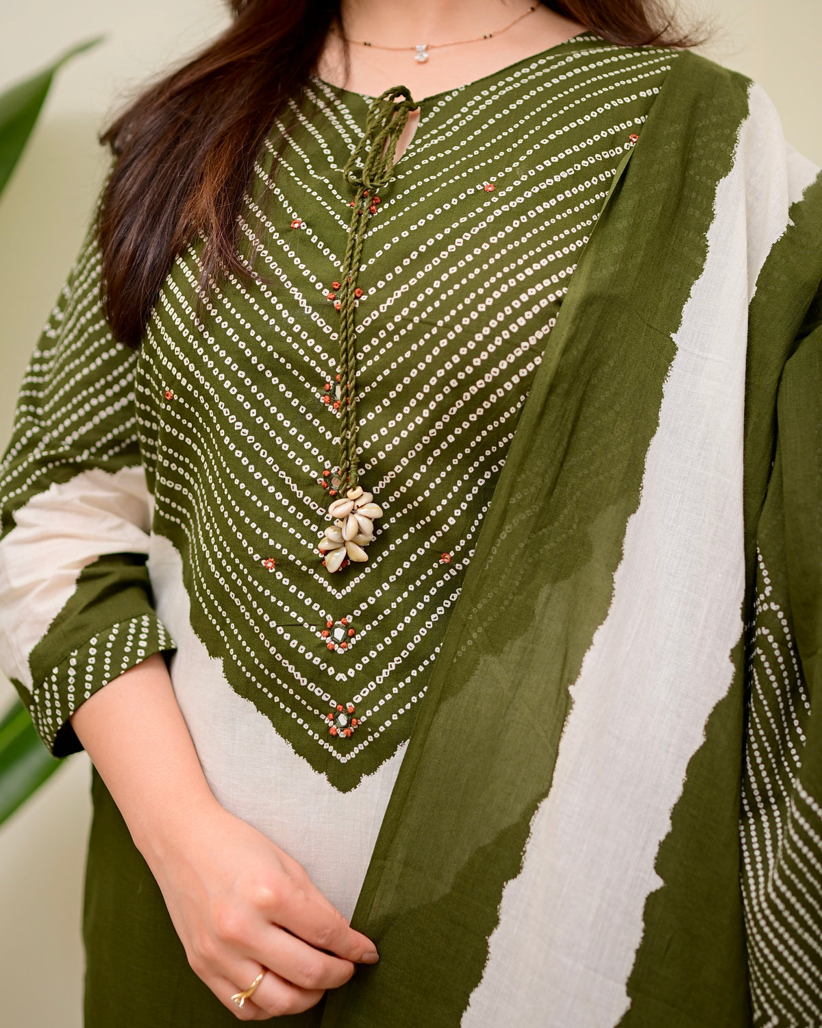 Olive Bandhej Aura Cotton Palazzo Suit
